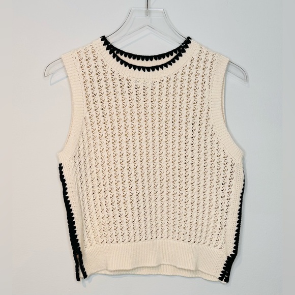 Varley Delaney Knit Beige Birch Black Trim Vest Top Sweater Shirt - Picture 5 of 16